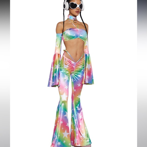 Dolls Kill Pants - Dolls-kill Celestial Stars Bell Sleeve Top And Super Flare Pant